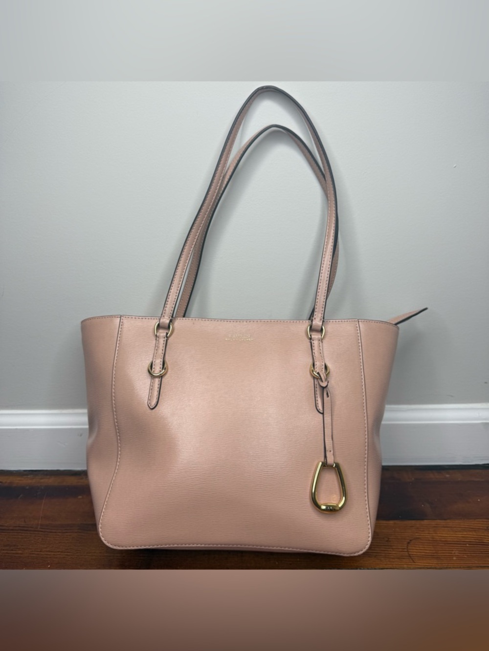 Lauren Ralph Lauren Pale Blush Leather Tote with Gold Hardware